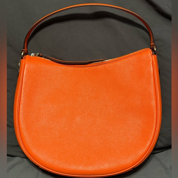 MICHAEL KORS DOVER LG HALF-MOON HOBO PEBBLED LEATHER SHOULDER BAG POPPY - Picture 2 of 3